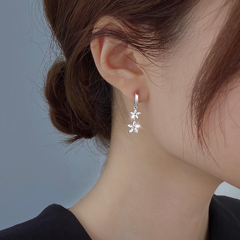 Bông tai bạc 925 sterling khóa hoa nữ 2021 mới mạ bạch kim cao cấp ý nghĩa lưới màu đỏ trong gió lạnh