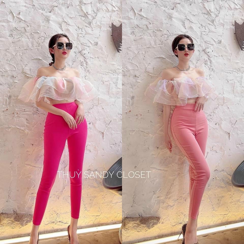 Áo bẹt vai voan kiếng phối màu siêu dễ thương aloha shop