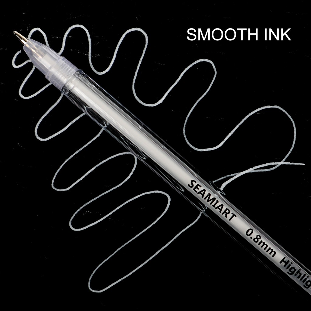 Seamiart_1pc 0.8mm White Highlight Pen Suitable for Hook Line/Sketch/Anime/Black Card