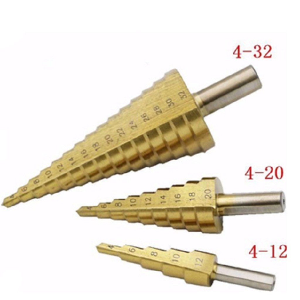 3 mũi khoan tháp, bước phủ titan siêu cứng 4-32mm (nhiều cỡ lỗ trong 1 mũi khoan)