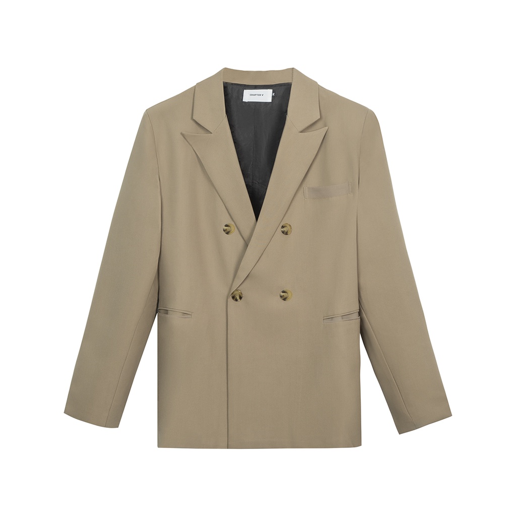 Áo Blazer, Vest Beige 2 hàng nút, vạt đắp chéo, form rộng - Double Breasted Beige Blazer