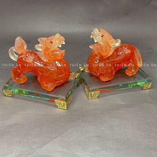 [Đồ phong thủy] Cặp Tỳ Hưu (8x11x12cm) đặt tại bàn thờ Thần Tài Ông Địa, 3 màu: đỏ, lưu ly và xanh