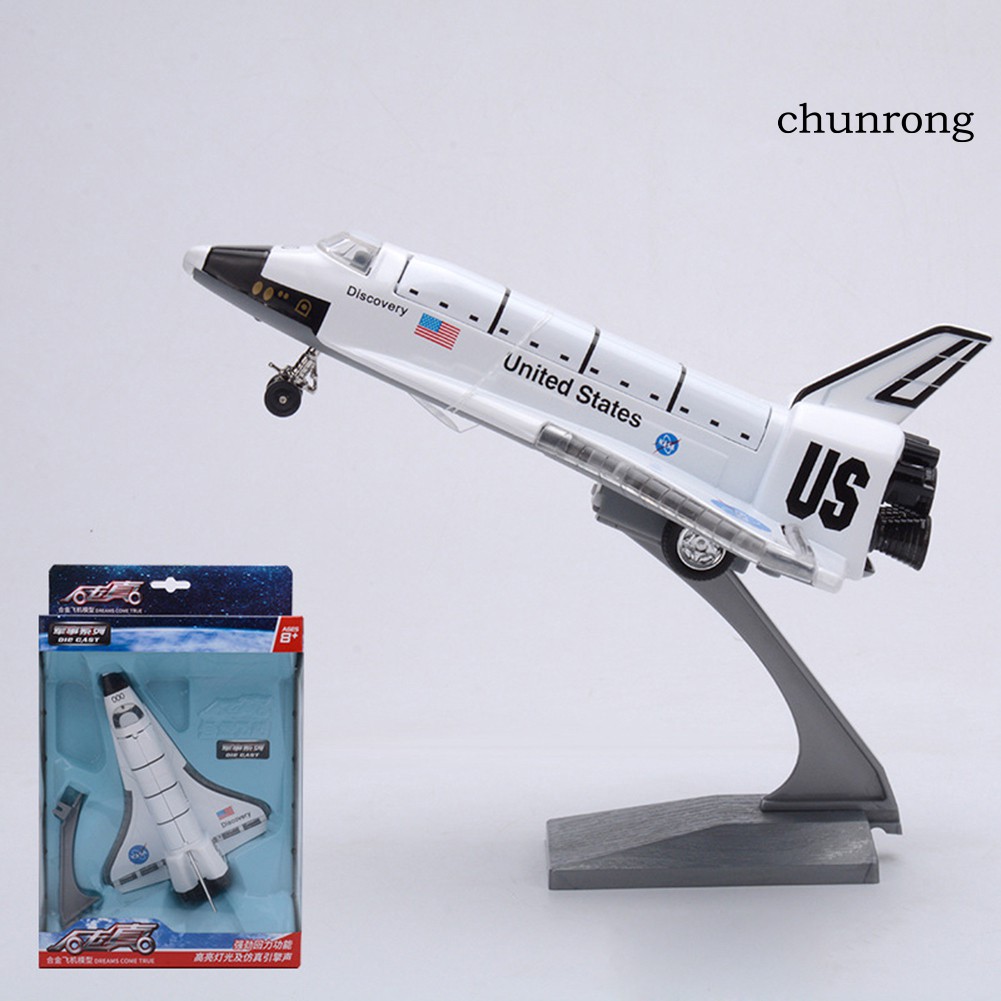 CR+Diecast Space Shuttle Plane Pull back Model with Sound Light Display Stand Toy