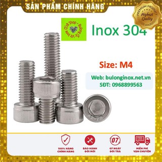 [HÀNG SẮN] Bulong lục giác chìm đầu trụ size M4  inox, ốc đầu trụ , ốc lục lăng đầu trụ inox, inox 304