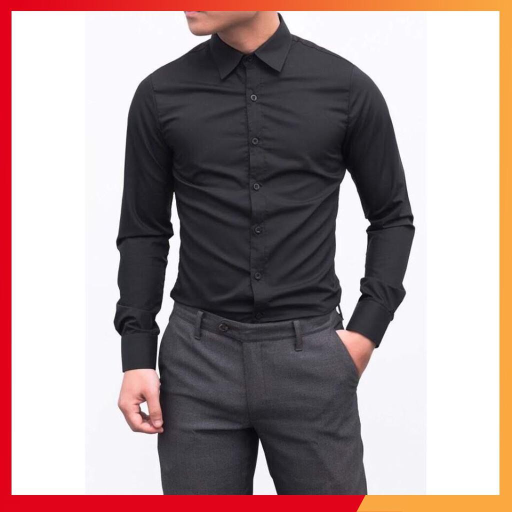 Áo sơ mi nam màu đen trơn dài tay cao cấp - Thời trang nam Hàn Quốc 2019