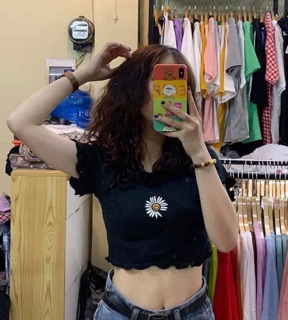 ÁO CROPTOP THÊU HOA CÚC