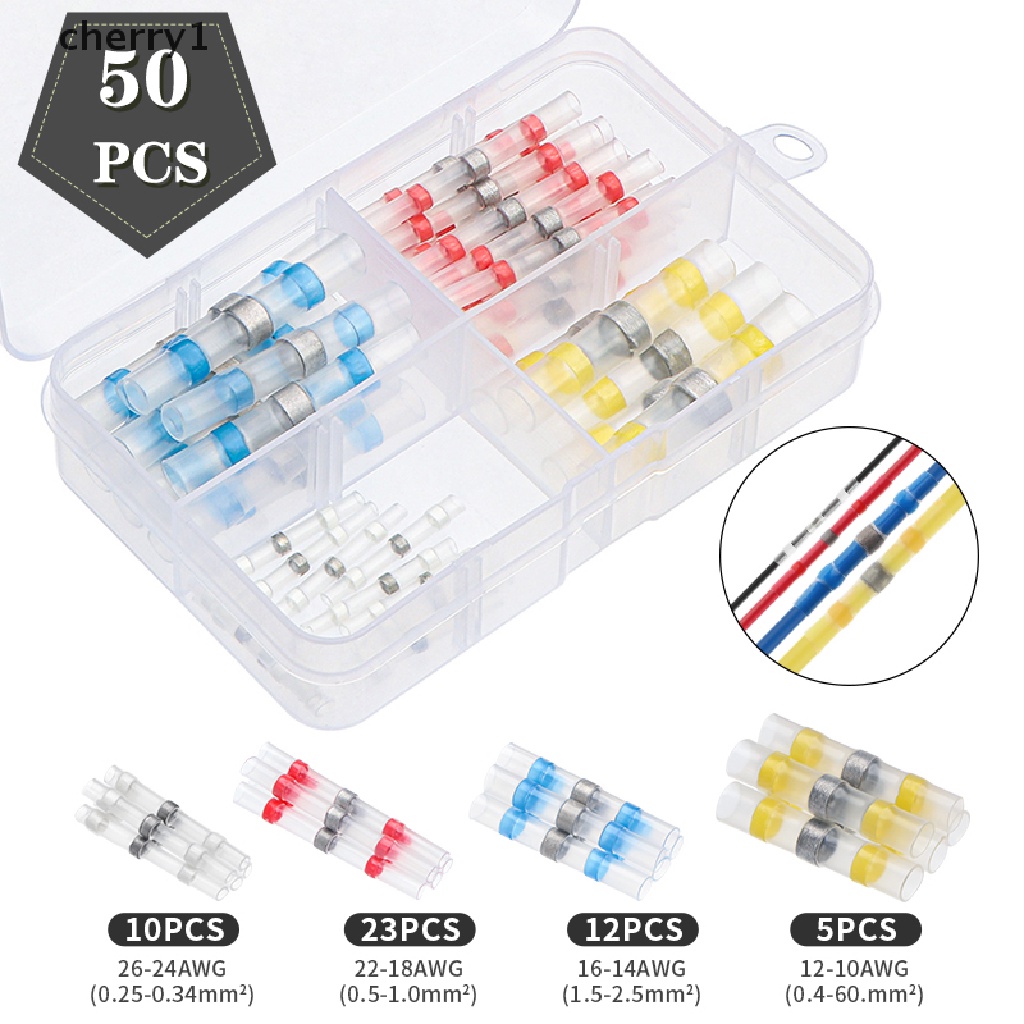 (cherry1) 50 Ống Hàn Chống Nước Nhiệt Nối Dây Điện 4 Kích Cỡ