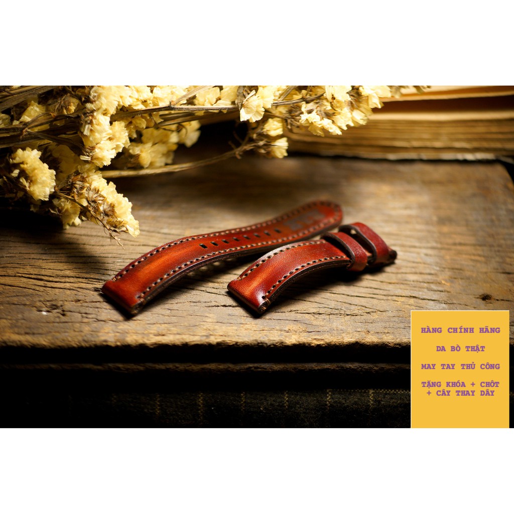 Dây Đồng Hồ Da Bò RAM Leather Italia Vegtan Nâu Đỏ Burgundy RAM Classic 1974 Bền Đẹp