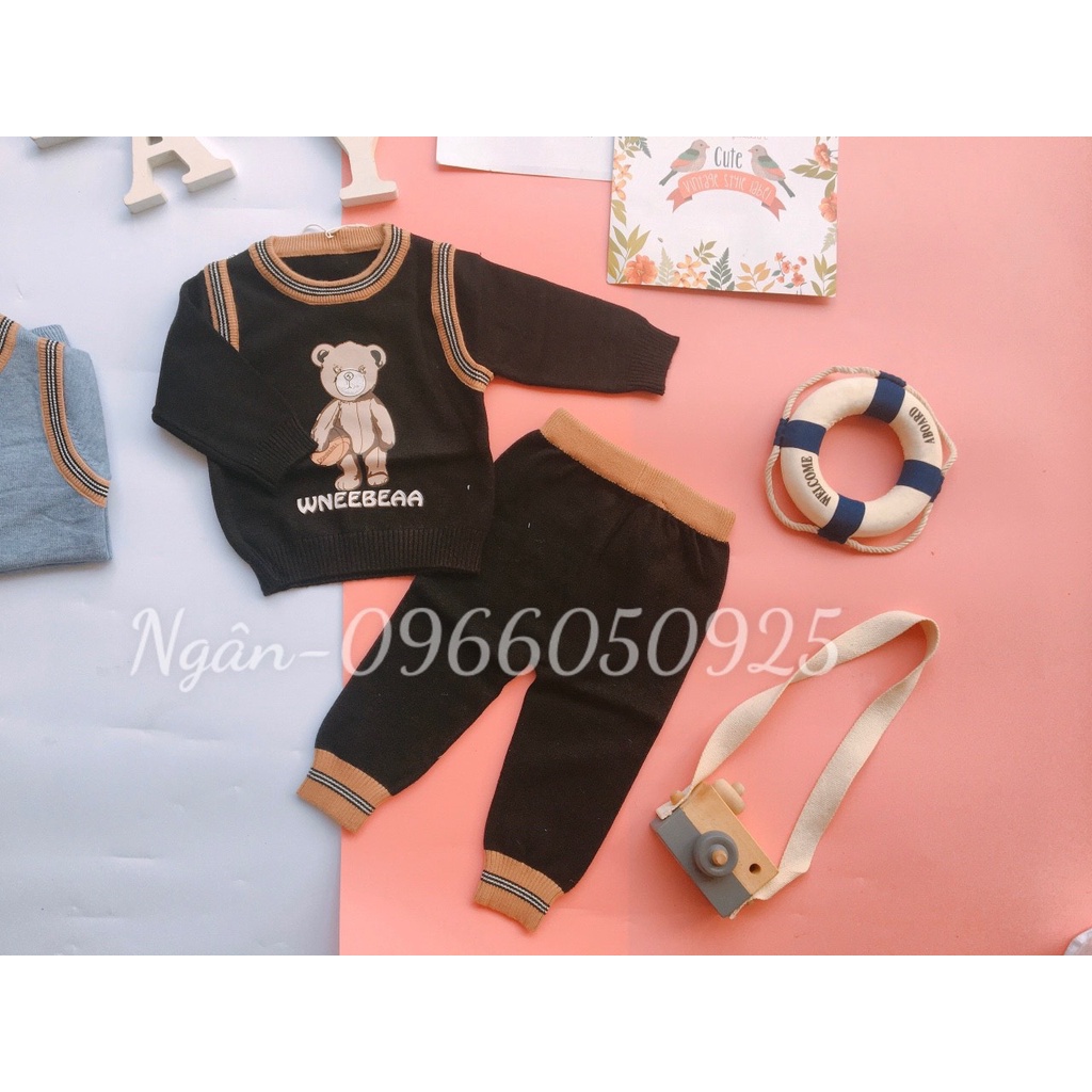 Bộ Len Gấu Xinh Cho Bé, Bộ Len Chất Đẹp Cho Bé Từ 0-2 Tuổi