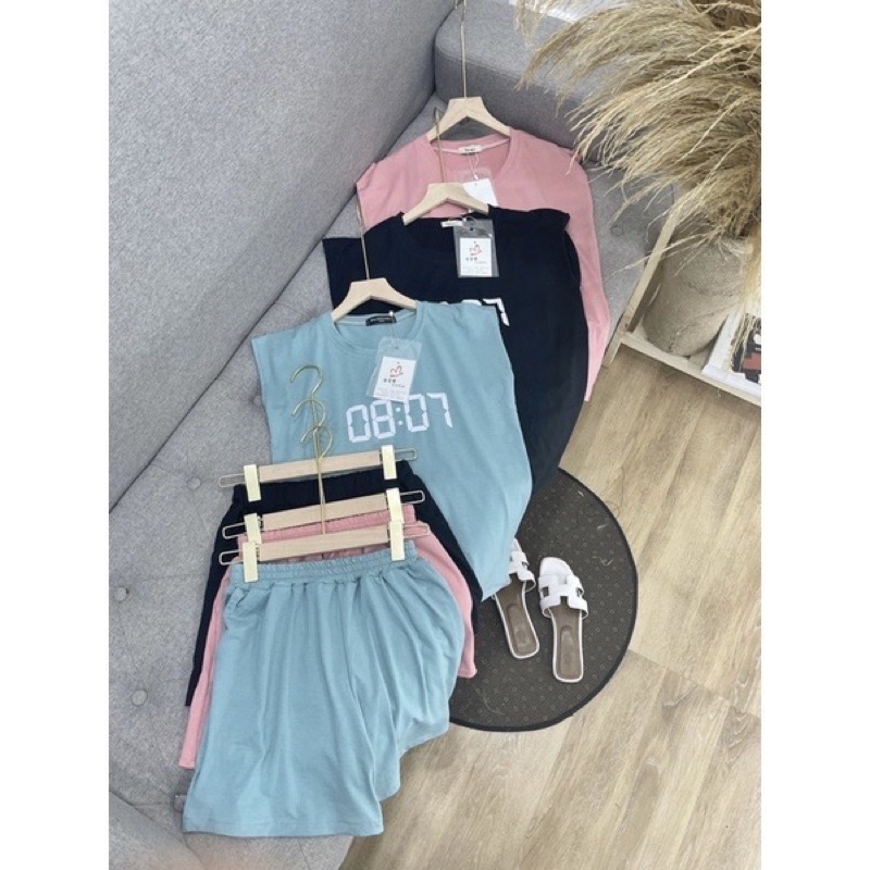 Set bộ tank top 3 lỗ in chữ cá tính