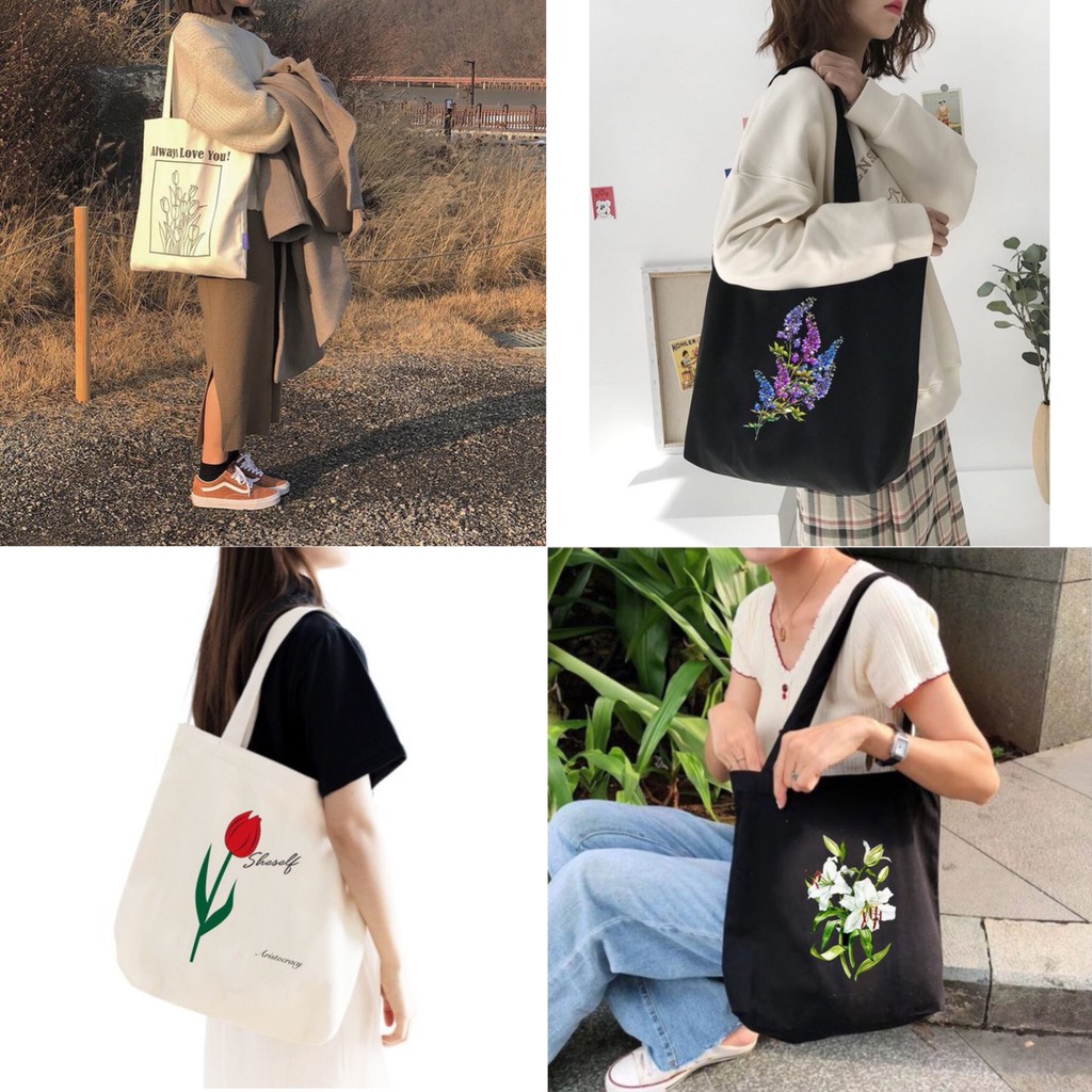 Túi tote túi vải canvas phong cách Hàn quốc, có khóa miệng ngăn phụ bên trong tiện dụng THỜI TRANG HAZIN