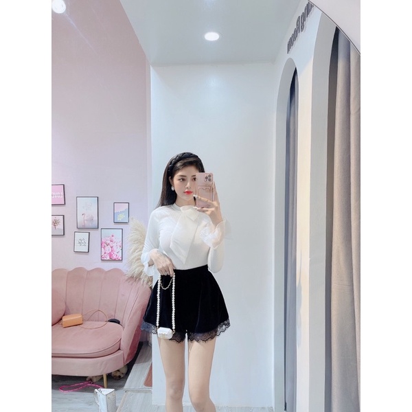 Áo len tiểu thư kèm nơ