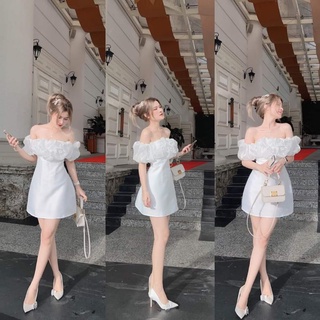 Đầm Dự Tiệc Ms.1570 Đầm Thiết Kế Thân Voan Xếp Bèo Hoa Đính Ngọc Dáng Chữ A, Chất Tafta Sang Chảnh
