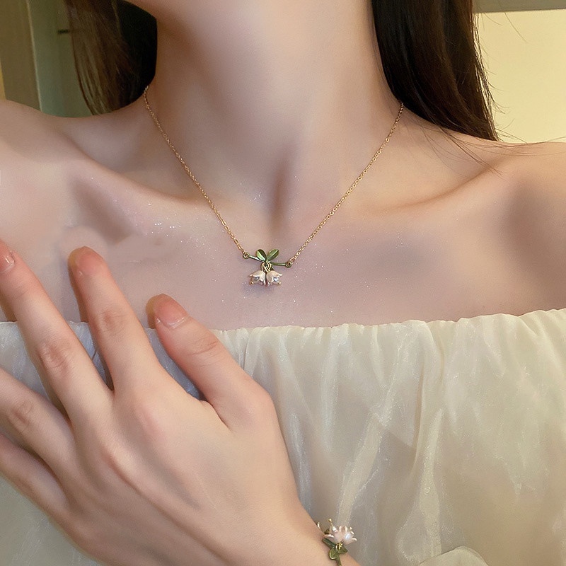 Vòng Cổ Chuỗi Hạt Ngọc Trai Hình Hoa Lan Phong Cách Cổ Điển Thời Trang Mùa Hè Cho Nữ