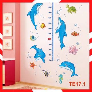 Decal dán tường đo chiều cao cá heo xanh te17.1