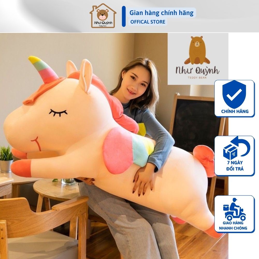 Gấu bông- Thú bông ngựa Pony 1 sừng - kỳ lân , chất liệu vải co giãn 4 chiều Kích thước 90CM 1M1 1M2