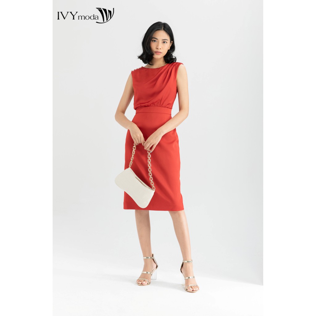 [Mã FAMALLT5 giảm 15% đơn 150k] Đầm ôm vai khuy thiết kế IVY moda MS 41M6421