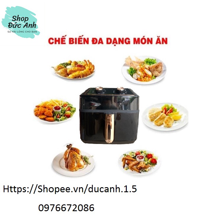 Nồi Chiên Không Dầu, Lò Chiên Không Dầu Nineshield 10 lít, Không Lo Dầu Mỡ, BH 1 Năm