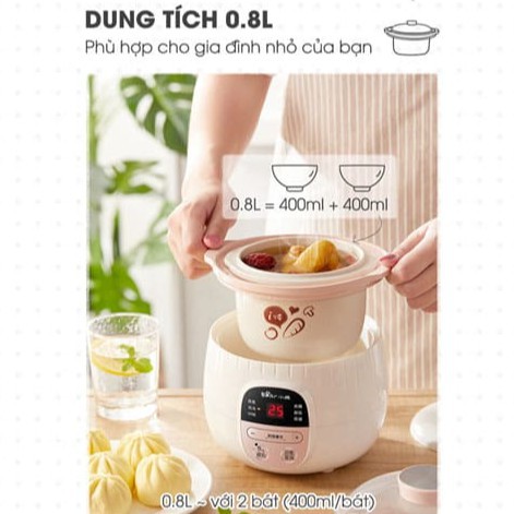 [Bản Quốc Tế] Nồi Nấu Chậm BEAR Các Dung Tích 0.8L (Kèm Lồng Hấp) - Bảo Hành Chính Hãng 12 Tháng