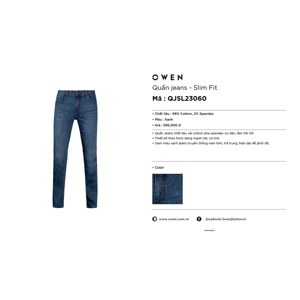 Quần Jean Nam Quần Bò Nam Hàng Hiệu Cao Cấp Owen QJSL23060 Ống Côn Slim Fit Màu Xanh Nhạt Trơn Chất Liệu Cotton | BigBuy360 - bigbuy360.vn