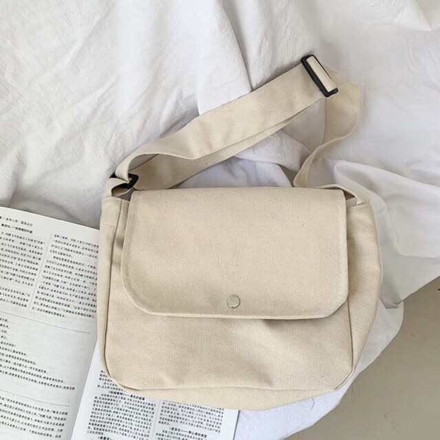 Túi tote vải canvas túi vải đeo chéo ulzzang basic trơn trắng ngà  siêu xinh