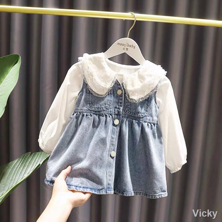 🌈Thời Trang Trẻ Em🌈Bộ đồ mùa xuân cho bé gái 1-5 tuổi, bé gái kiểu ngoại váy 3 cô gái mới váy denim hai mảnh sành điệu