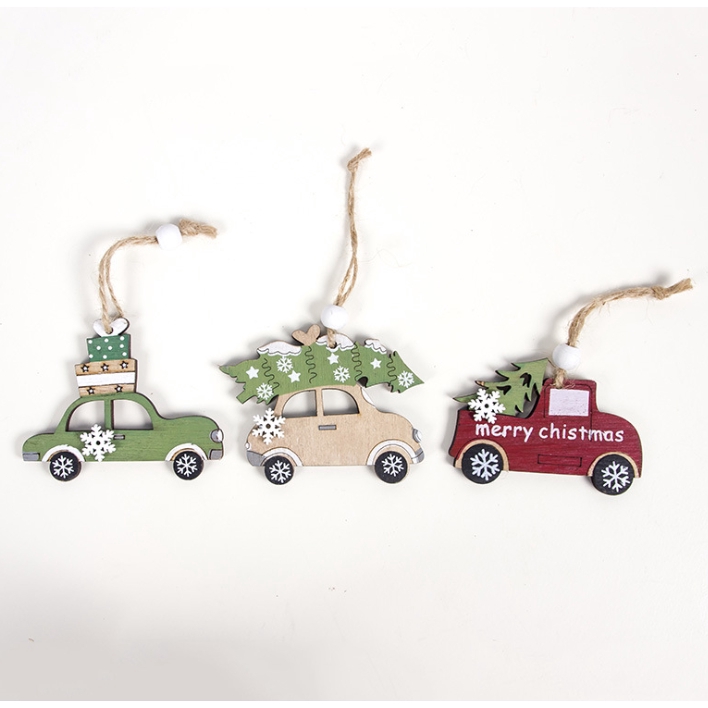 Christmas Wooden Car Deer Pendant Decorations Tree Home Party Ornaments Gift