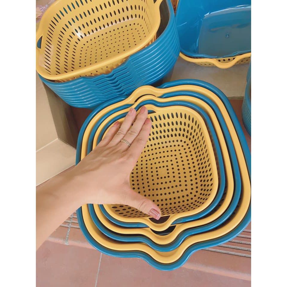 Set 3 Rổ Hai Lớp Giúp Ráo Nước Có Thể Xếp Chồng Lên Nhau Thích Hợp Cho Nhà Bếp