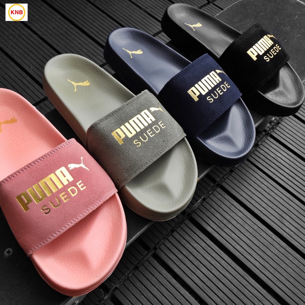 Dép 𝐏𝐔𝐌𝐀 ❤️FREESHIP + Hộp❤️ dép unisex 𝐌𝐋𝐁 quai ngang bóng chày thể thao nam nữ in PUMA da lộn, đế IP bền,màu đen