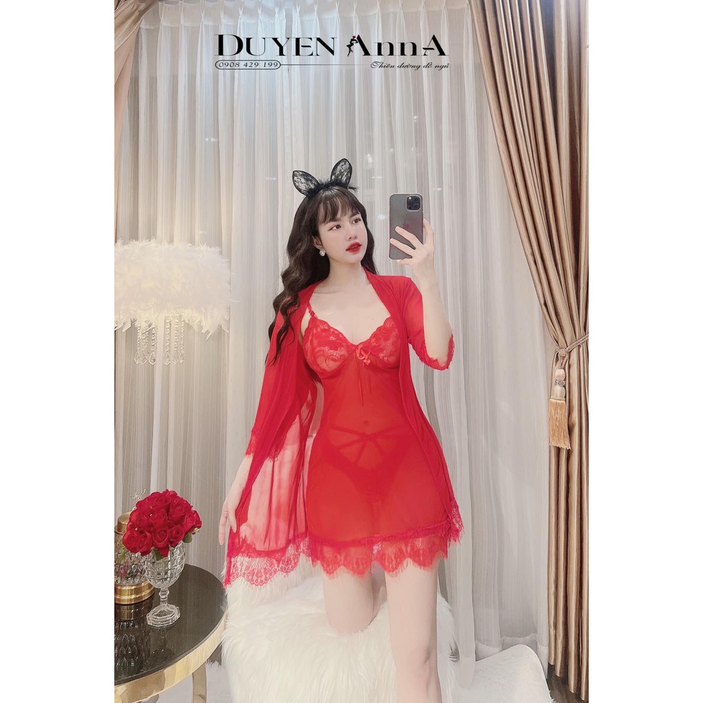 (M.83) Set váy ngủ kèm áo choàng ren sexy cao cấp Đầm mặc nhà gợi cảm quyến rũ | BigBuy360 - bigbuy360.vn