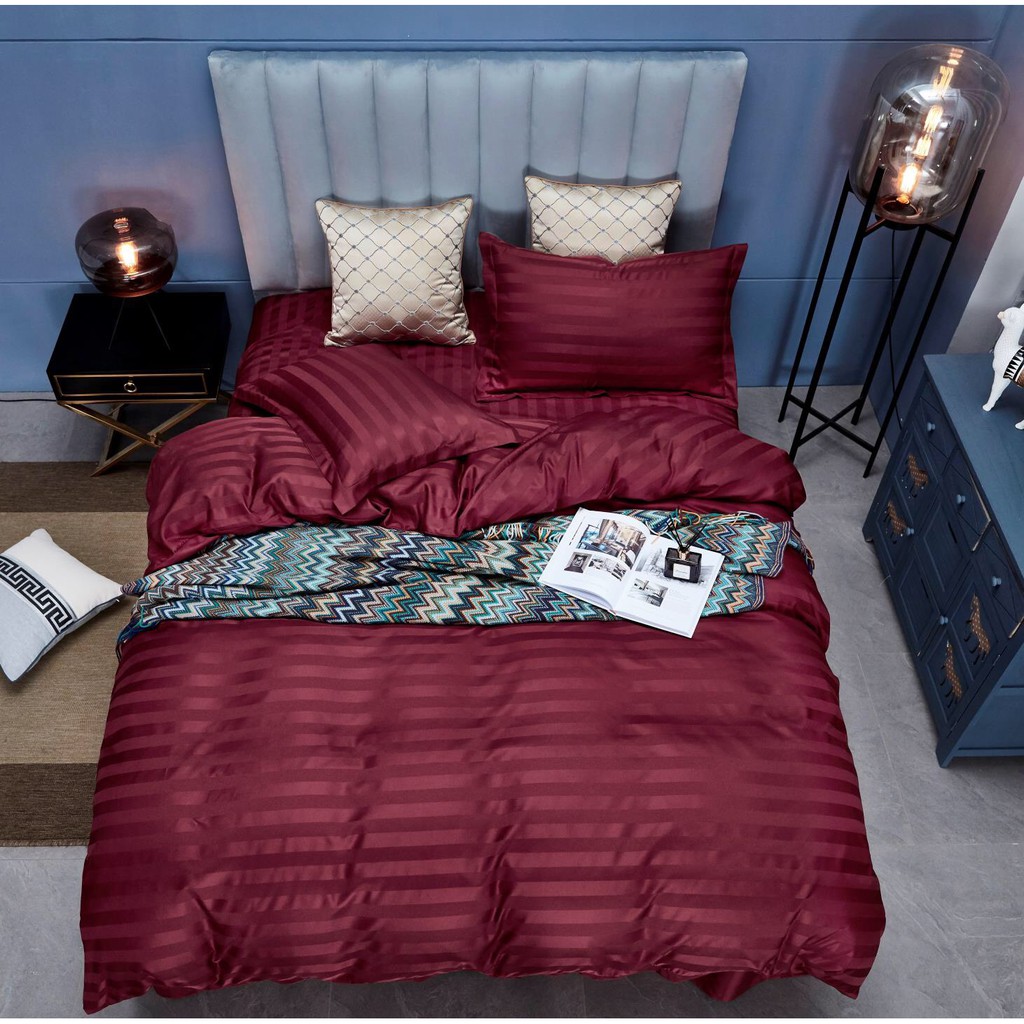 Bộ Chăn Ga Gối Cotton 3F Kẻ Ngang-màu đen