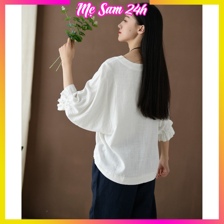 Áo kiểu nữ Hàn Quốc, áo cánh dơi nữ Mẹ Sam 24h chất đũi tơ thấm mồ hôi, form rộng che khuyết điểm AKH.45