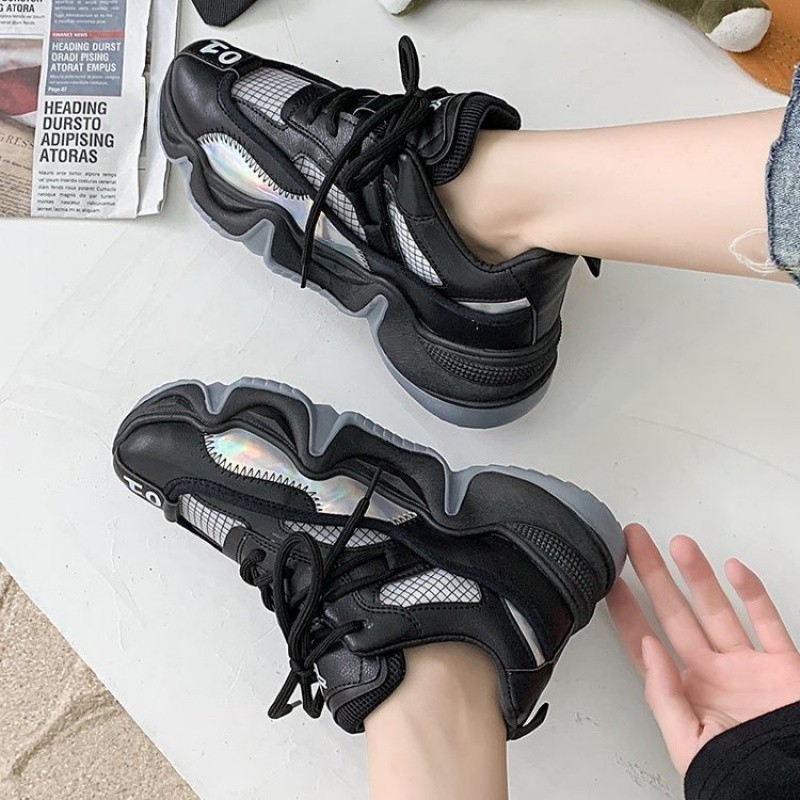 Giày thể thao nữ Ulzzang sneaker nâng độn đế cao 5cm viền rèm lượn sóng màu cam sắc cầu vồng hot trend 2020 mới xinh