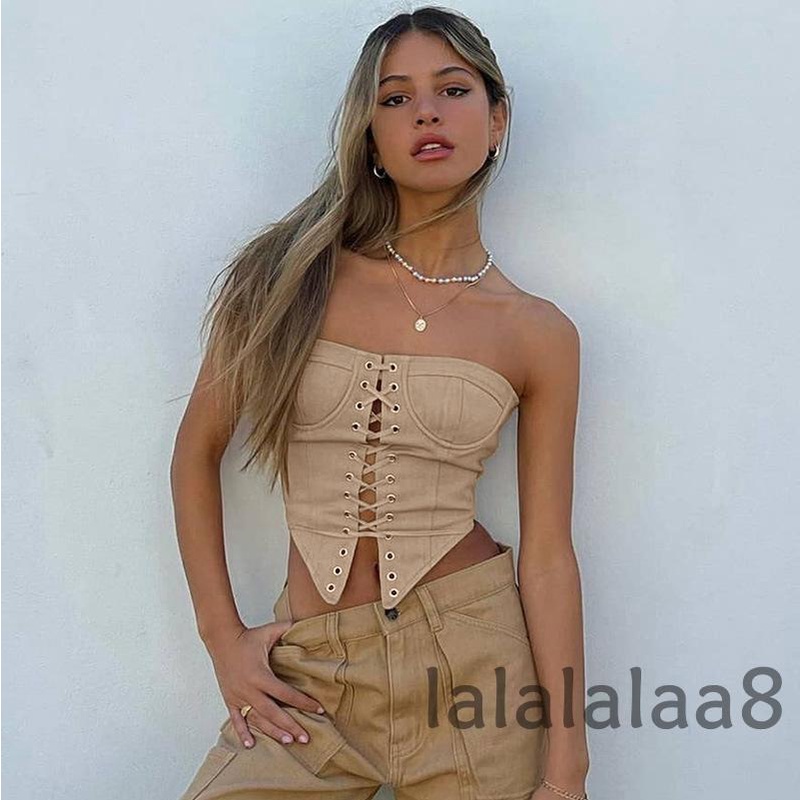Áo croptop trễ vai phối dây rút dáng ôm thời trang quyến rũ cho nữ | BigBuy360 - bigbuy360.vn