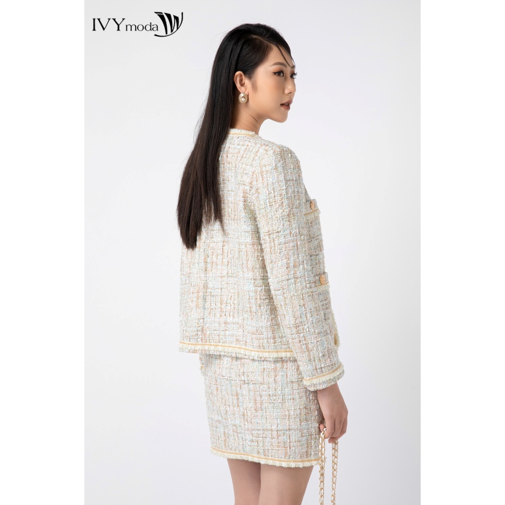  Áo vest Tweed nữ họa tiết kẻ IVY moda MS 70B9012 | BigBuy360 - bigbuy360.vn