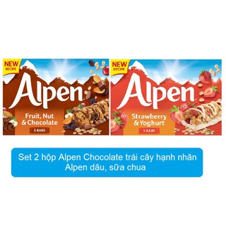 Combo 2 thanh ngũ cốc giảm cân Alpen Chocolate trái cây hạnh nhân và thanh Dâu sữa chua NK Anh 10 thanh