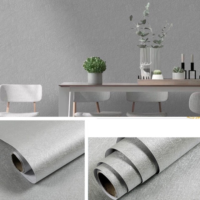 10m giấy dán tường vân chỉ xám bạc keo sẵn khổ rộng 45cm