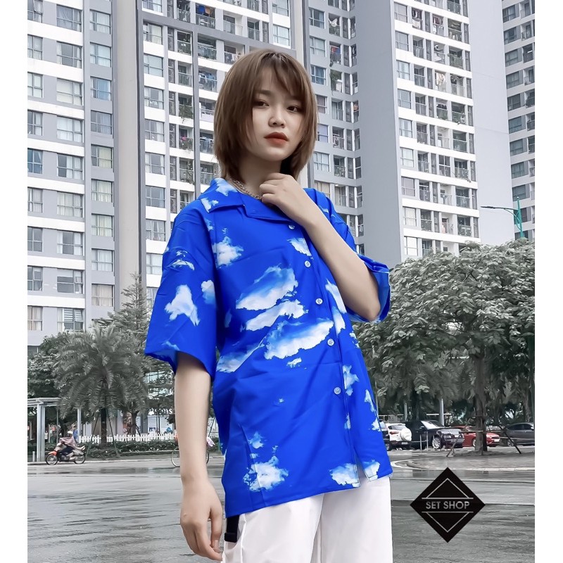 Áo sơmi xanh mây trắng