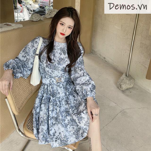 Đầm Tay Dài Cổ Tròn Họa Tiết Hoa Phong Cách Retro Cho Nữ | BigBuy360 - bigbuy360.vn