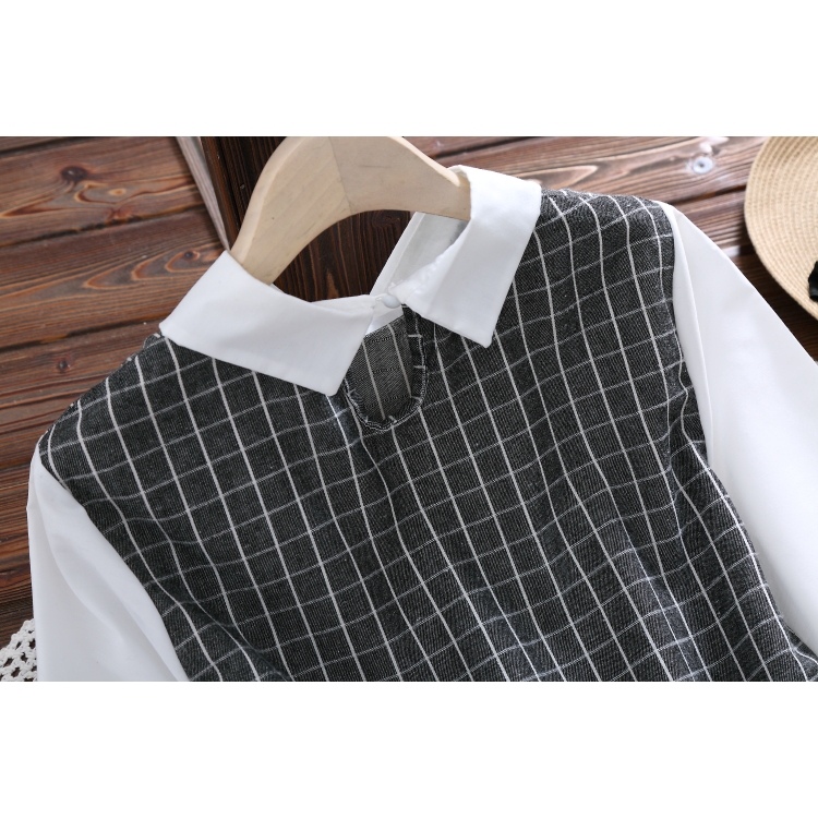 Đầm Ca Rô Xám Dài Tay Phong Cách Hàn Quốc Thanh Lịch Dành Cho Nữ