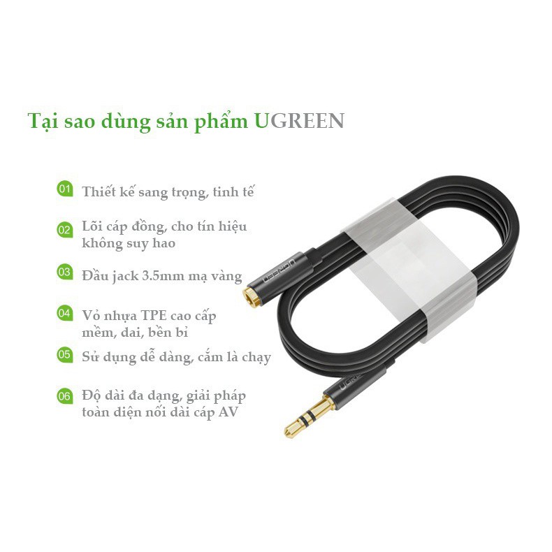 Dây Nối Dài loa 3,5mm (AUX) Dài 3m Ugreen 10595 -Sản phẩm Chính Hãng