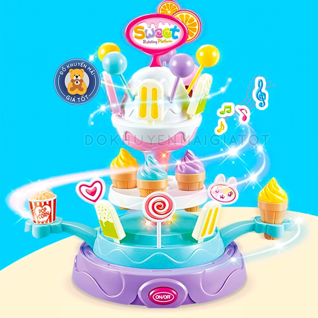 Đồ chơi nấu ăn mô hình xe đẩy cho bé bán kem kẹo có trục xoay 360 độ, có đèn, nhạc 668-54  - Đồ khuyến mãi giá tốt