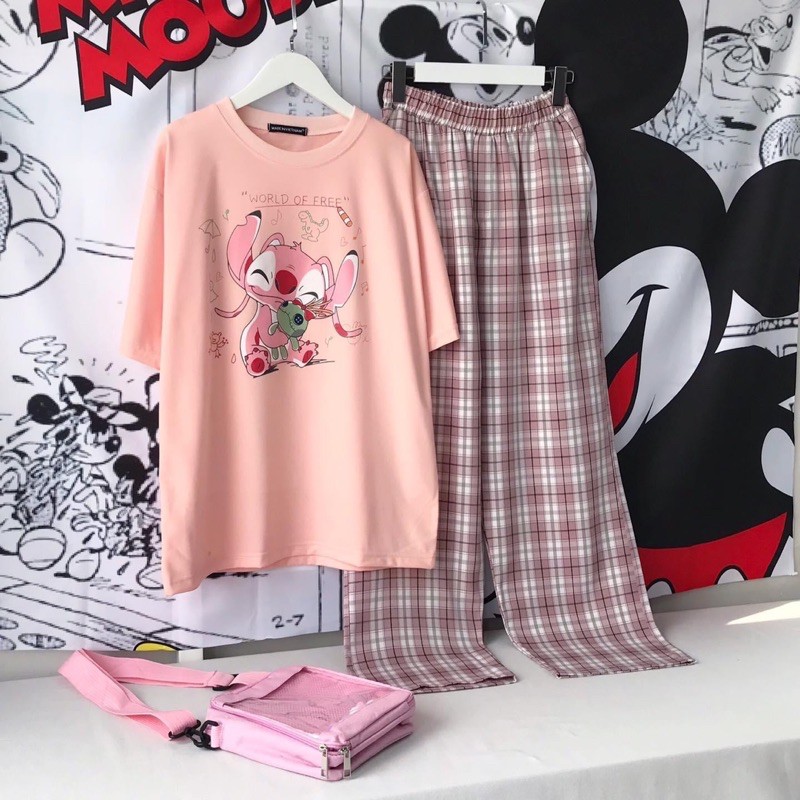 Sét áo hồng+quần kẻ hồng