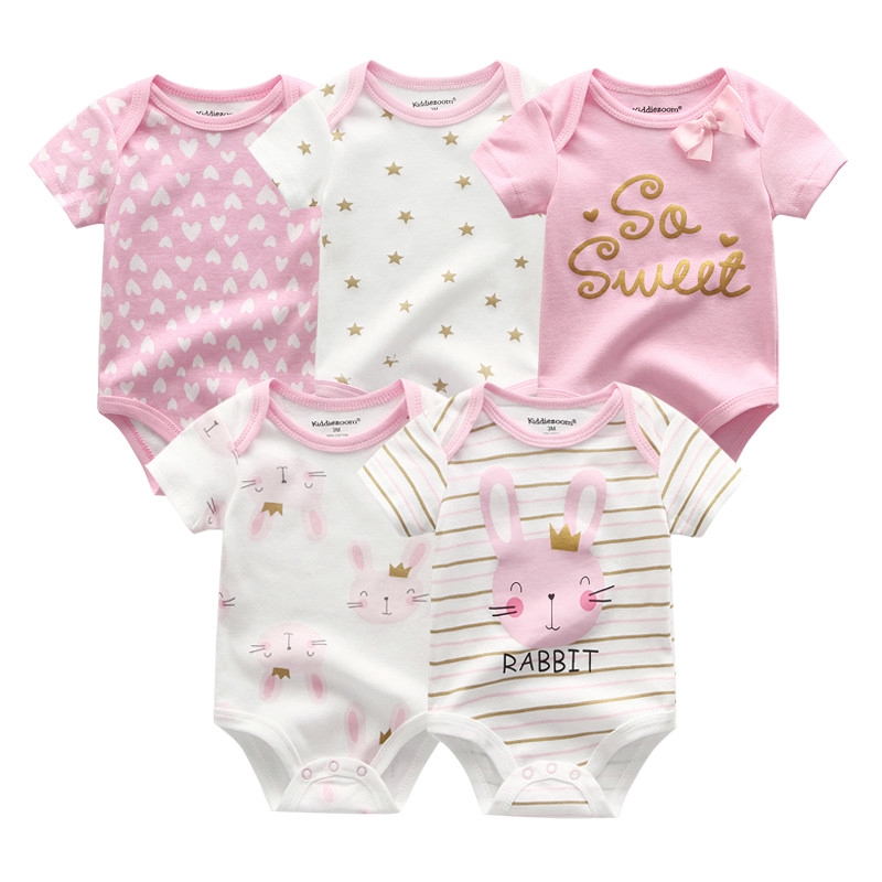 5 Áo liền quần Tay Ngắn Bằng Cotton Dùng Cho Trẻ Từ 0 Tới 12 Tháng