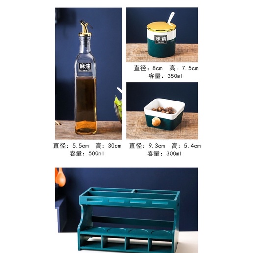 Bộ Đựng Gia Vị Phối Sứ Xanh Trắng Hàng Cao Cấp Loại 1
