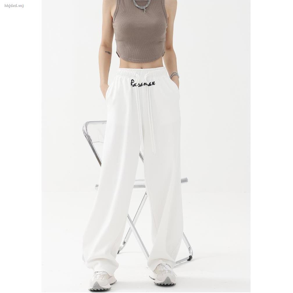 Quần thể thao màu đen ống rộng phong cách đường phố Mỹ thời trang mùa hè cao cấp cho nữ