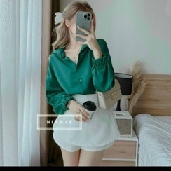 Set áo sơ mi dài tay kèm quần đùi gải váy phong cách công sở đi làm đi chơi cực đẹp