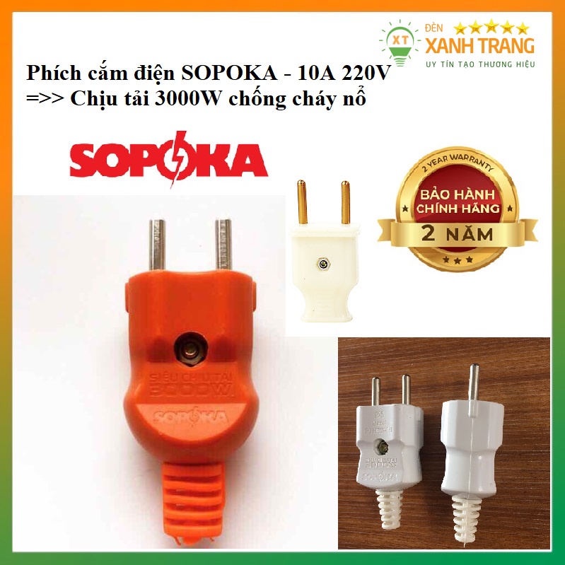 [HÀNG CHÍNH HÃNG] Phích cắm điện chịu tải 3000W SOPOKA chống cháy nổ, phích cắm chống vỡ 10A 220V