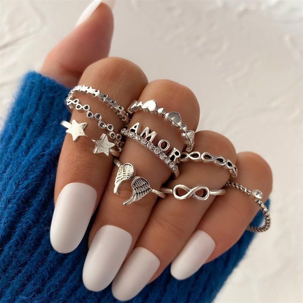 EUCA Set 9 Nhẫn Đeo Tay Nhiều Họa Tiết Phong Cách Mới Cho Nam Và Nữ