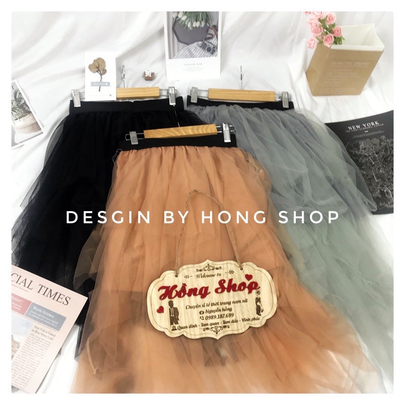 [FREESHIP] Chân váy lưới cạp chun dáng dài freesize 3 màu